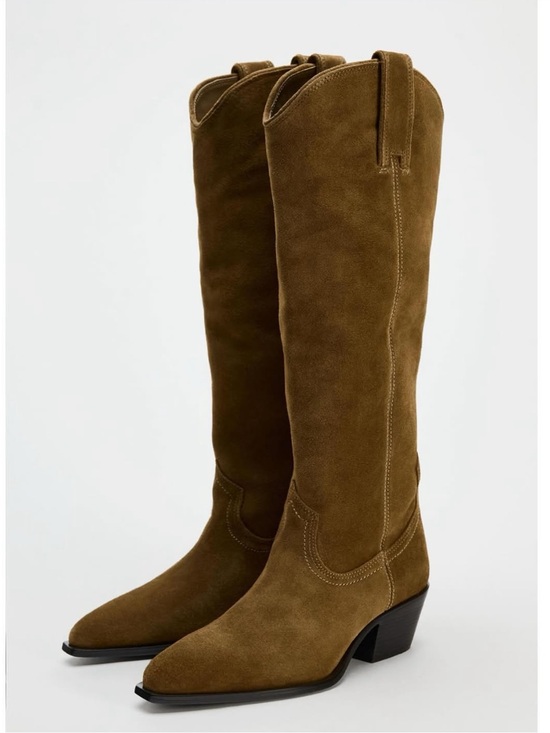 Zara Shoes - Zara Olive/Camel Suede leather Western Boots